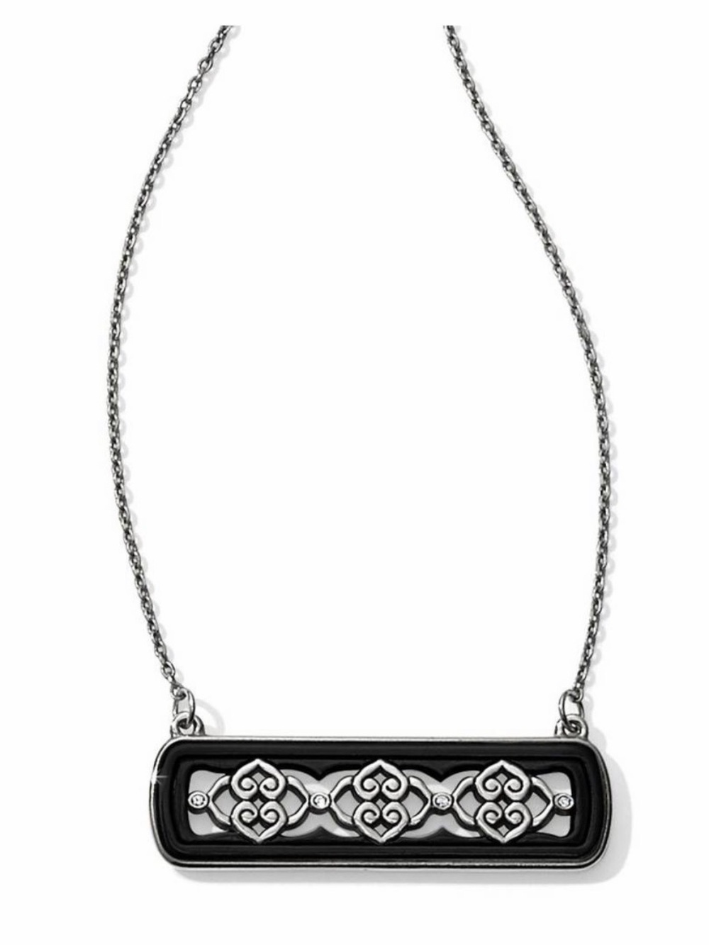 NWT Brighton Intrigue Bar Necklace in Silver Reversible With Box & Bag